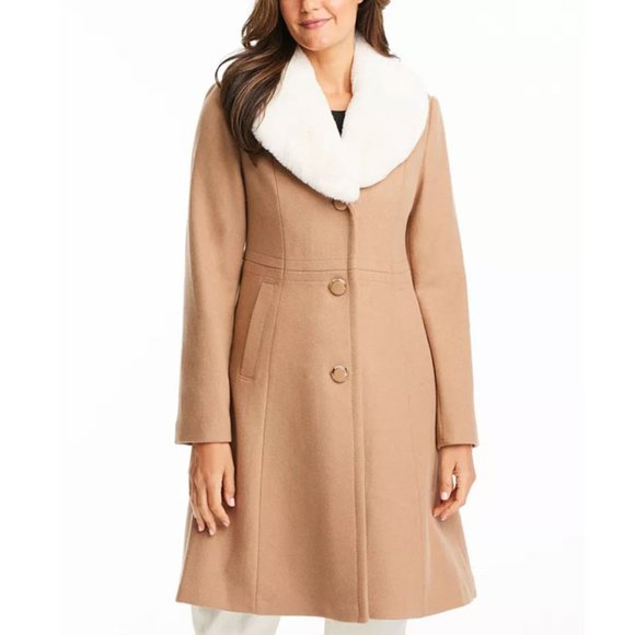 Kate Spade Faux-Fur-Collar Walker Coat - Picture 1 of 4